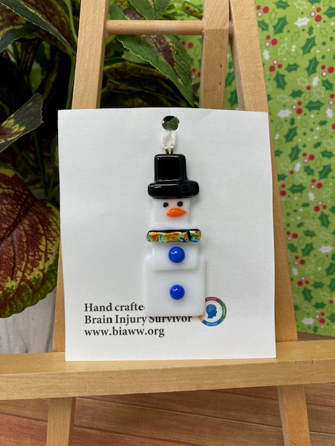 Ornament - Snowman with Blue Buttons and Dichroic Scarf