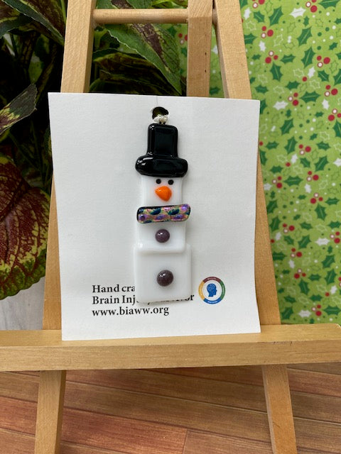 Ornament - Snowman with Purple Buttons and Dichroic Scarf