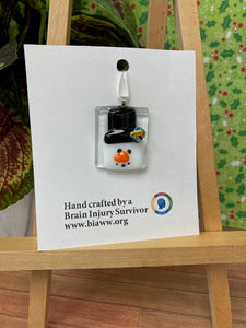 Pendant - Present, Snowman on clear glass with dichroic accent