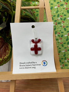 Pendant - Present, White with red bow