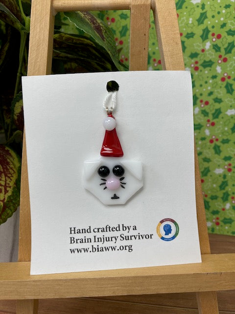 Ornament - Cat with Santa Hat, White