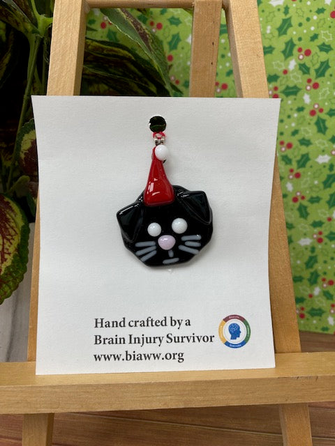 Ornament - Cat with Santa Hat, Black