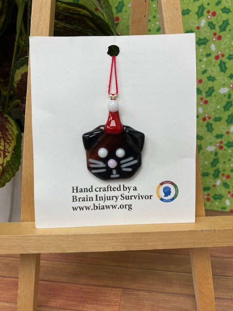 Ornament - Cat with Santa Hat, Amber