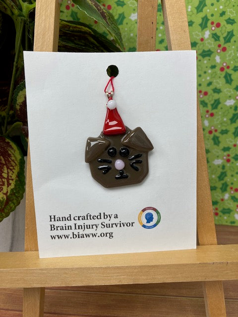 Ornament - Cat with Santa Hat, Brown