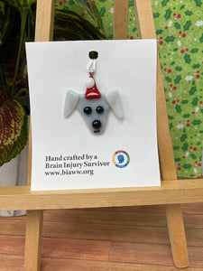 Ornament - Dog with Santa Hat, Gray with Black Nose