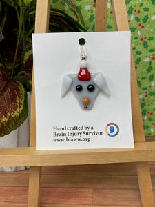 Ornament - Dog with Santa Hat, Gray with Brown Nose