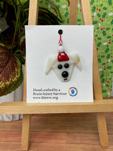 Ornament - Dog with Santa Hat, Cream and Beige