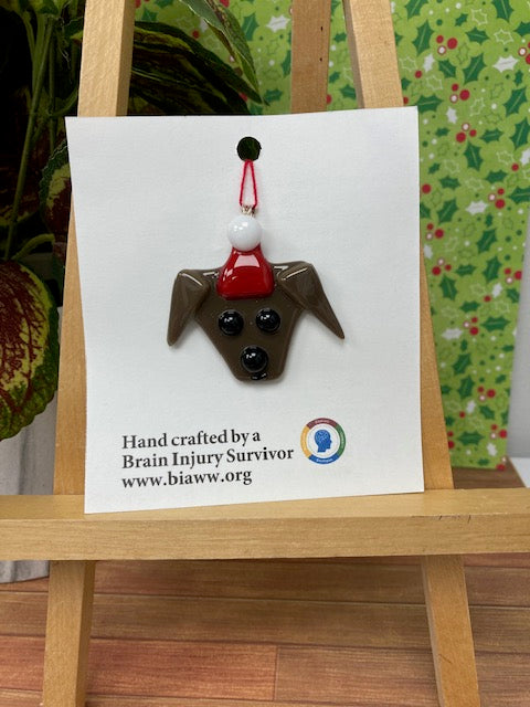 Ornament - Dog with Santa Hat, Brown