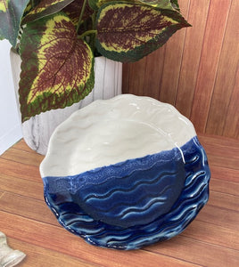 Ceramic - Plate, Blue and White with Waves