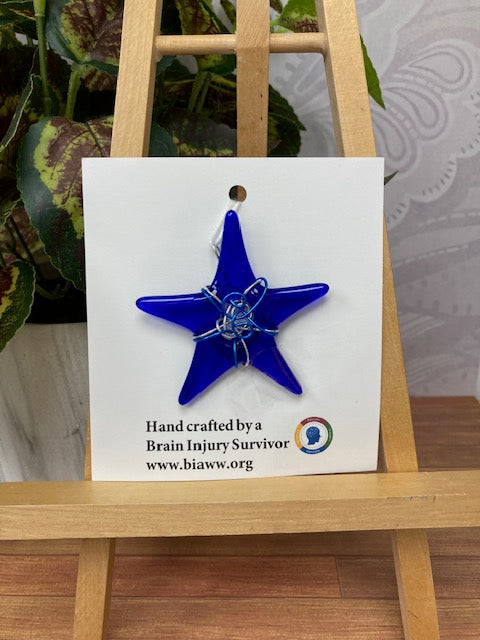 Ornament - Blue Star with Blue and Silver Wire