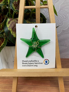 Ornament - Green Star with Green and Gold Wire