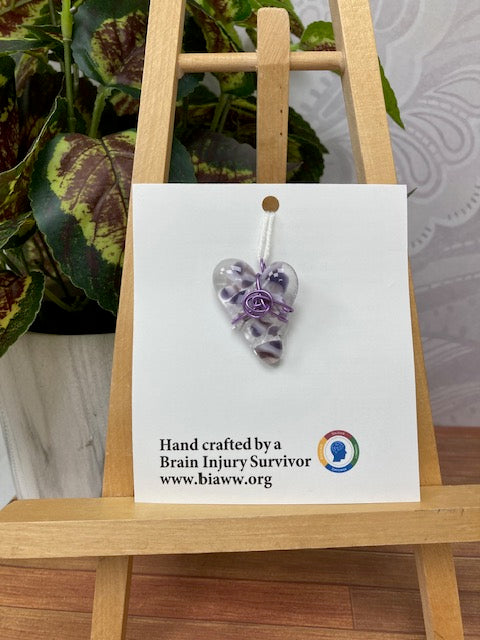 Pendant - Heart, Mixed Purples, Clear with Purple Wire