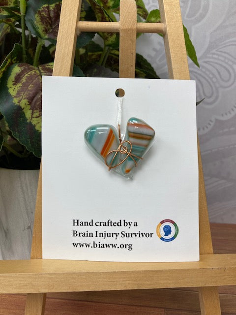 Pendant - Heart, Orange, Teal, White with Orange Wire