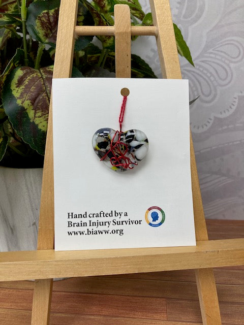 Pendant - Heart, Black, White, Clear, Yellow with Red Wire