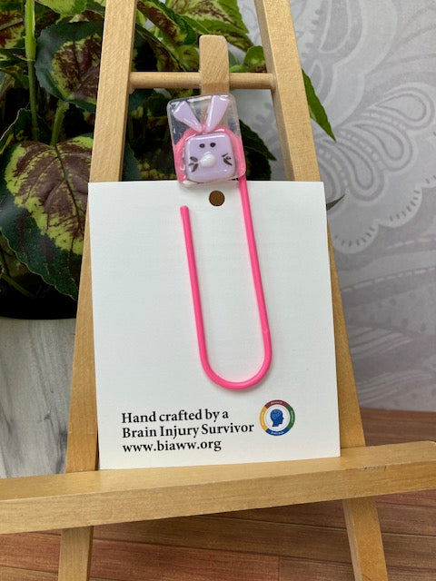 Large Paperclip Bookmark - Pink Rabbit with Pink clip