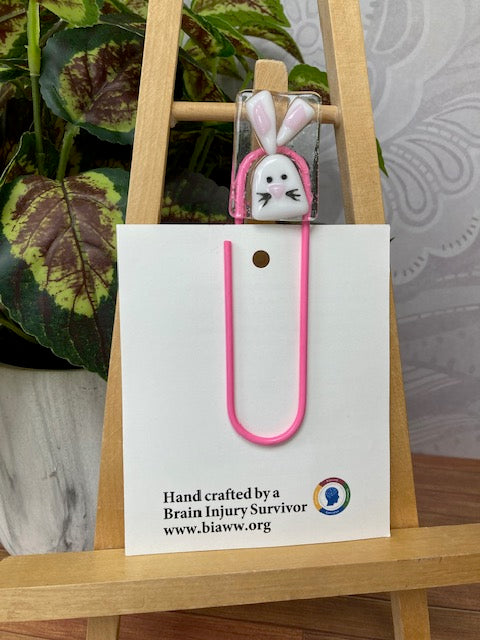 Large Paperclip Bookmark - White Rabbit with Pink clip