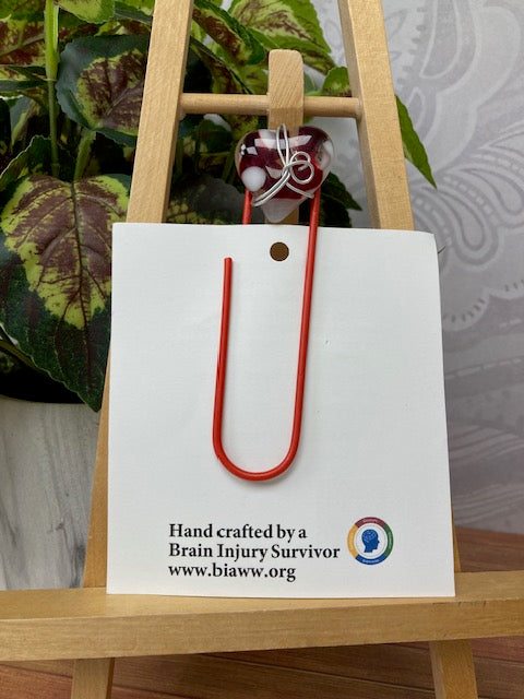 Paperclip Bookmark - Red, White, Clear Heart with Red clip and Silver Wire
