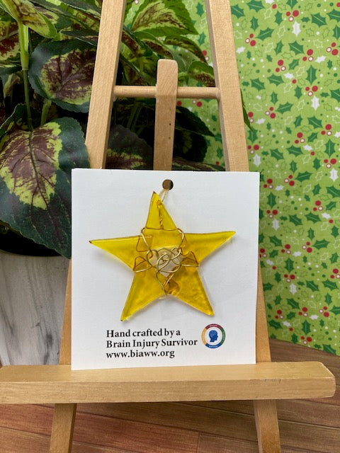 Ornament - Yellow Star with Gold Wire