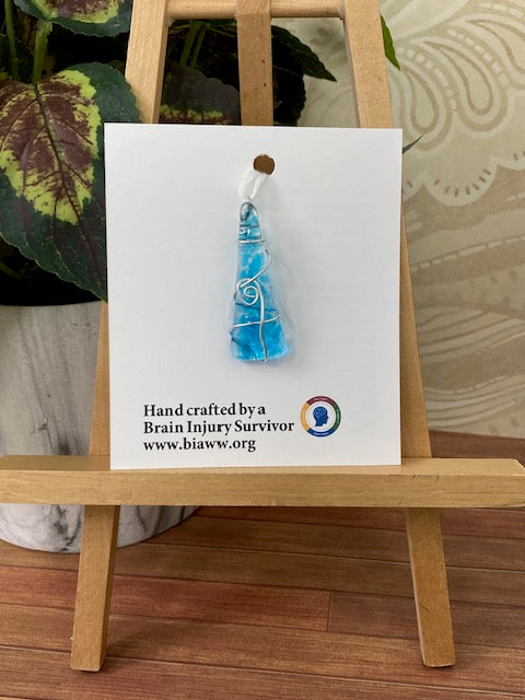 Pendant - Aqua with silver wire