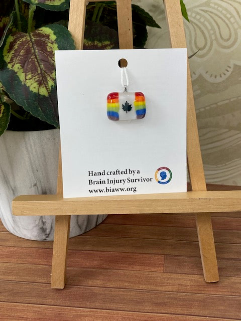 Pendant - Rainbow Maple Leaf with Copper Inlay