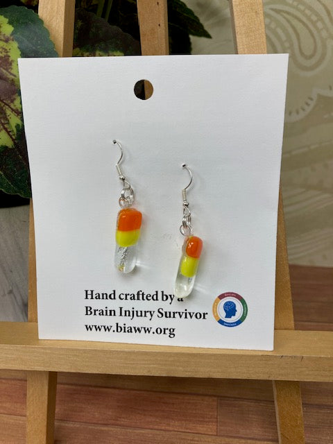 Earrings - Orange and Yellow Striped  3.5 cm