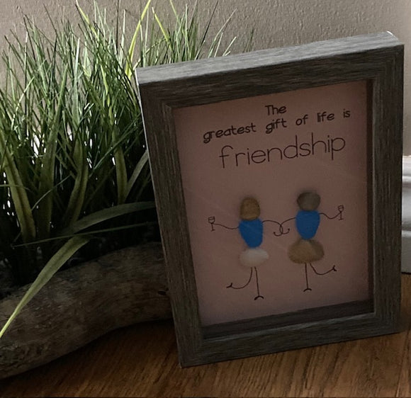 Shadow Box Framed Pebble Art - The Greatest Gift Of Life is Friendship