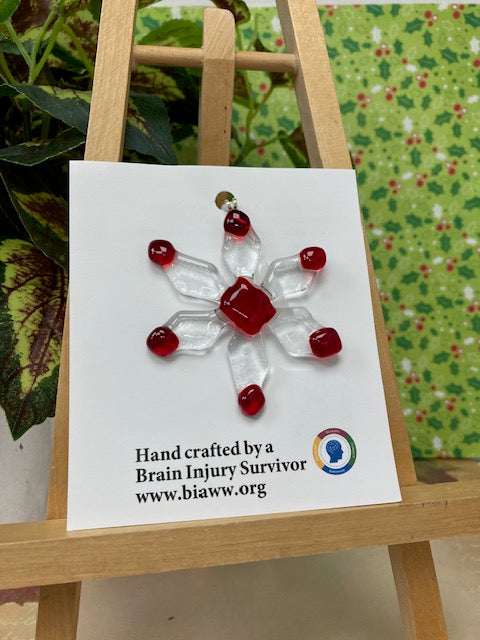 Ornament - Snowflake, Clear and Red