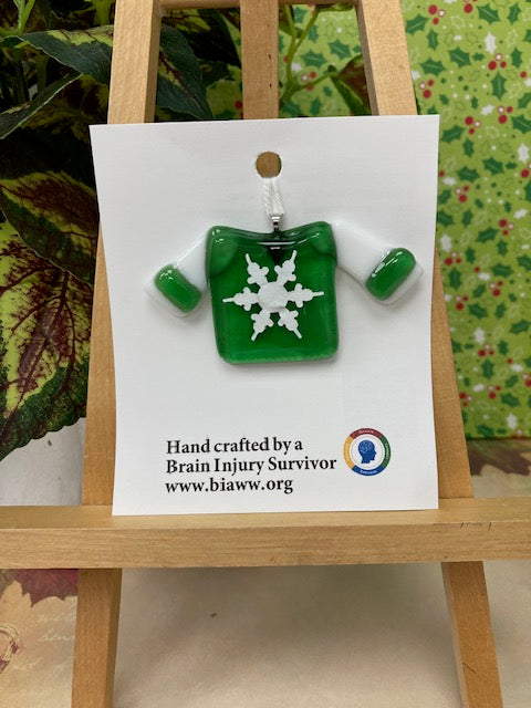 Ornament - Christmas Sweater Green with White Snowflake