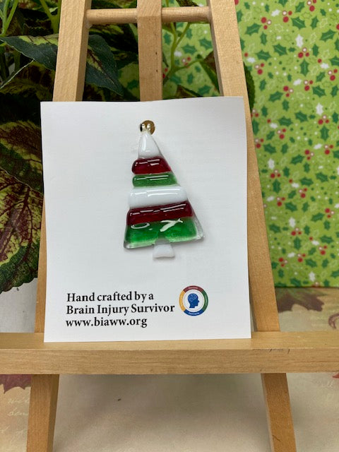 Ornament - Tree, Red, Green, White Striped