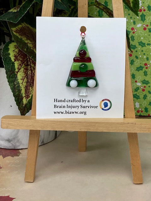 Ornament - Tree, Red and Green Striped with Baubles