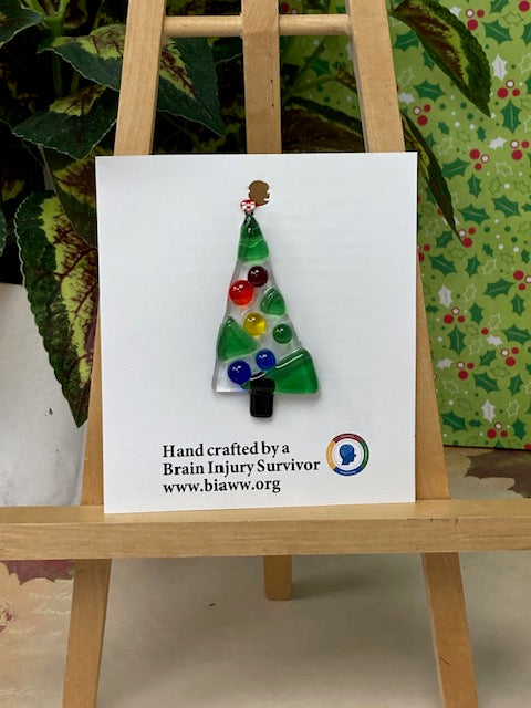 Ornament - Tree, Green with Rainbow Baubles