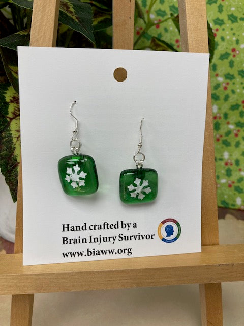 Earrings - Green Snowflake