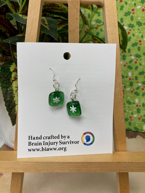 Earrings - Green Snowflake Mini