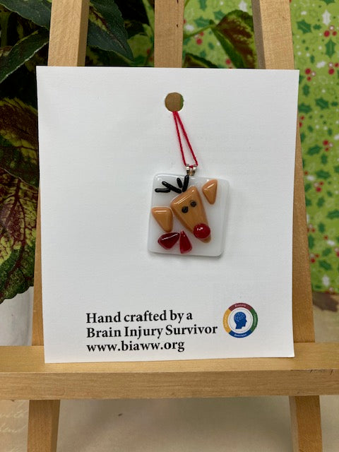 Ornament - Rudolph on white glass