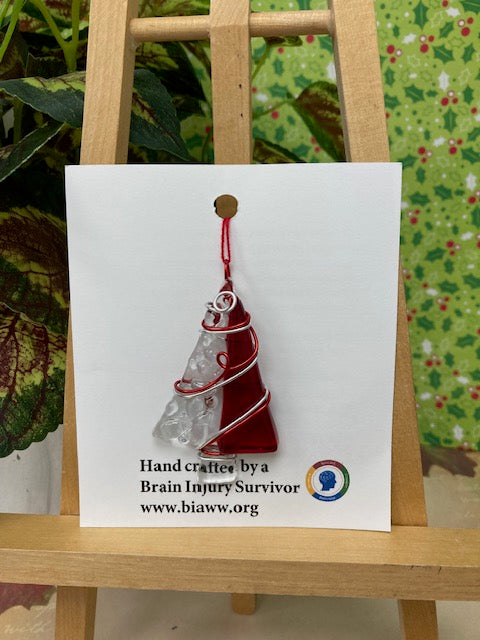 Ornament - Red and Crystal Tree with Red and Sliver Wire