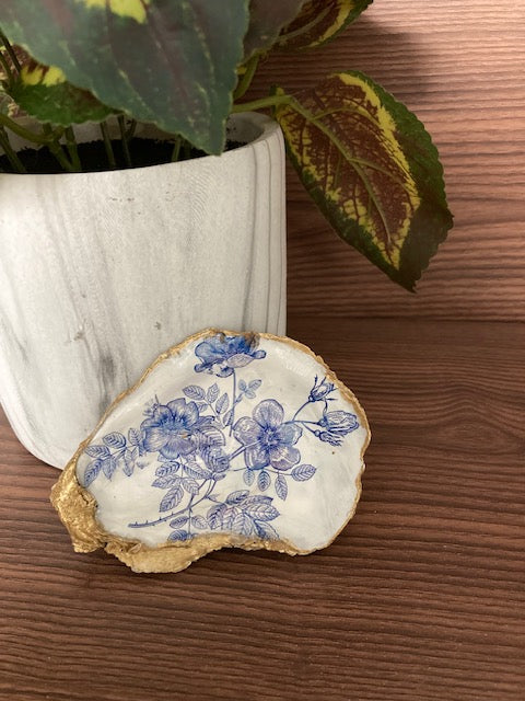 Shell Trinket Dishes - Blue Flowers