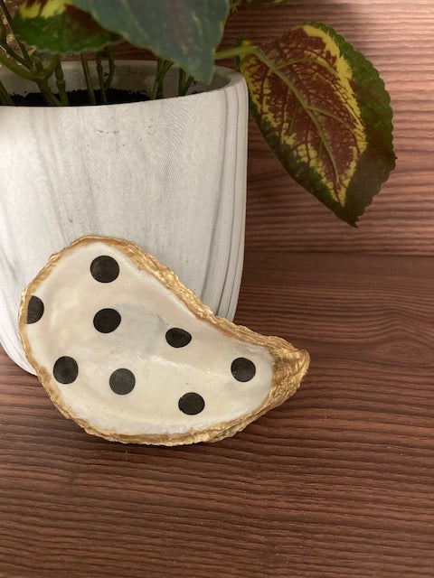 Shell Trinket Dishes -White with black polka dots