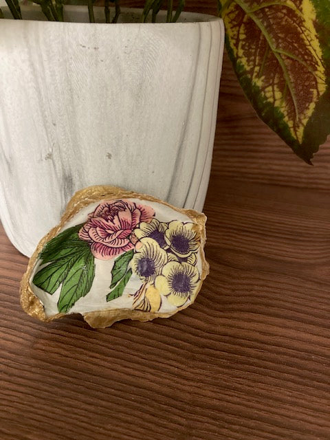 Shell Trinket Dishes - Pink, Yellow Flowers, small