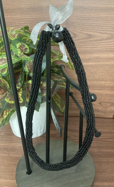Beaded Necklace - Black with Ribbon Tie Clasp