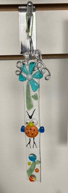 Suncatcher- Aqua Flower with Funky Bird