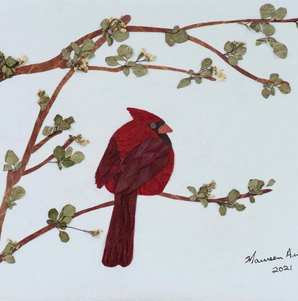 Pressed Flower Art - Card, Springtime Cardinal