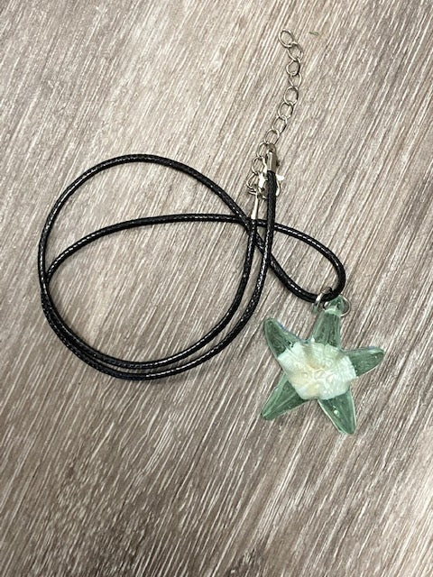 Resin Necklace - Light Green Starfish with White Shell