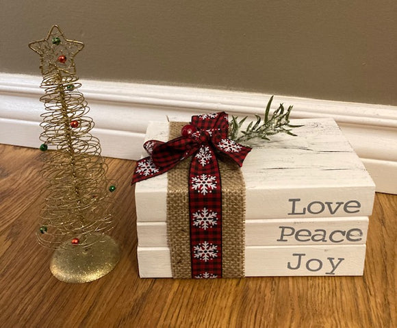Decorative Book Stack - Christmas Love, Peace Joy