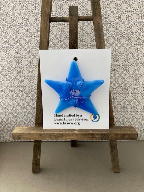 Ornament - Blue Star with blue wire