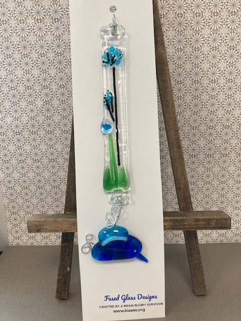 Suncatcher- Aqua flowers with blue bird