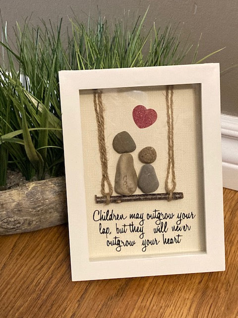 Shadow Box Framed Pebble Art - Children May Outgrow your lap...