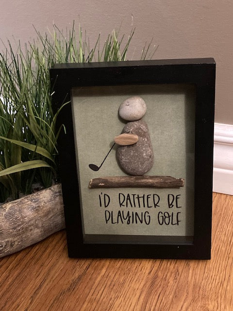 Shadow Box Framed Pebble Art - I'd Rather Be Playing Golf