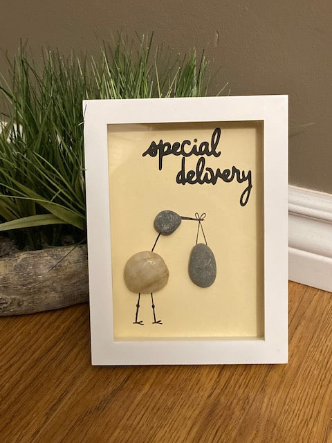 Shadow Box Framed Pebble Art - Special Delivery