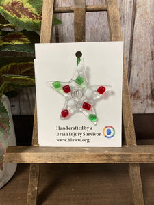 Ornament - Red, Green, White Star with Silver Wire