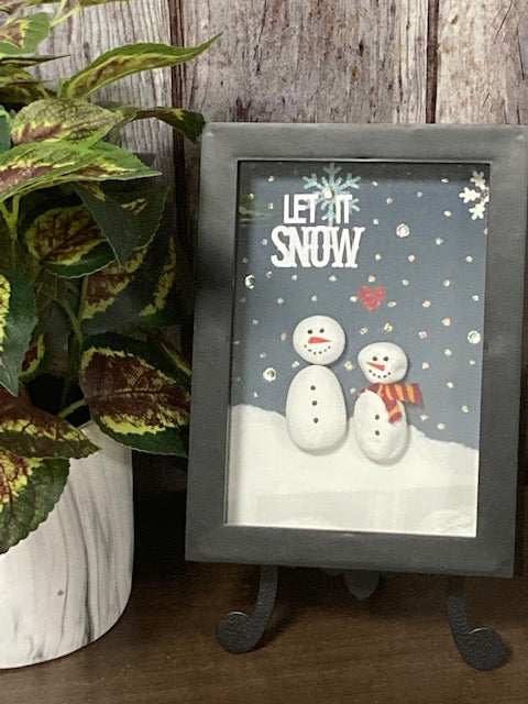 Shadow Box Framed Pebble Art - Let it Snow